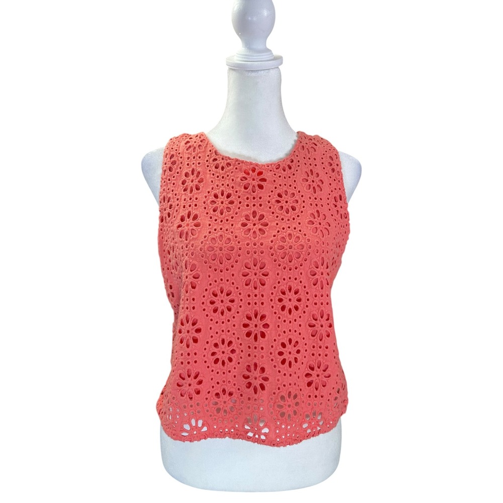 Abercrombie & Fitch Eyelet Crop Top Women L Coral Pink Side Cutout Boho Tank